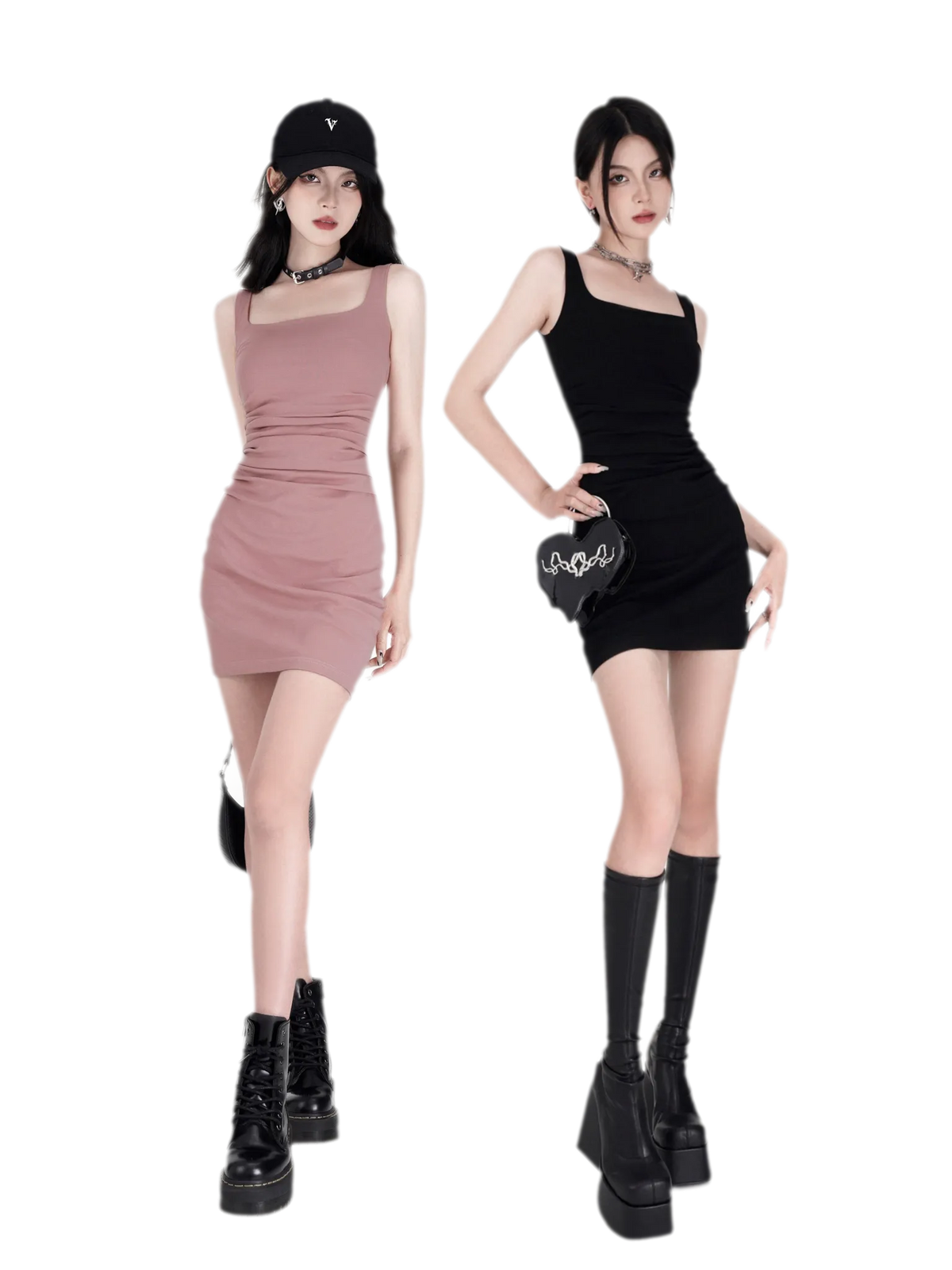 Stretch Ruched Square-Neck Mini Dress