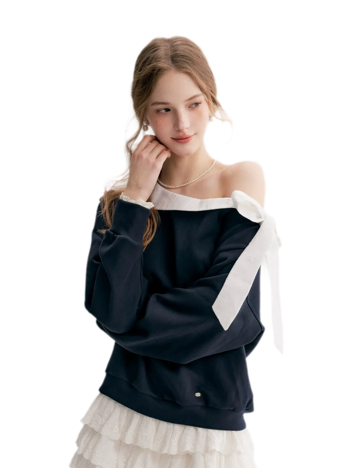 Balletcore Lace Collar Sweatshirt