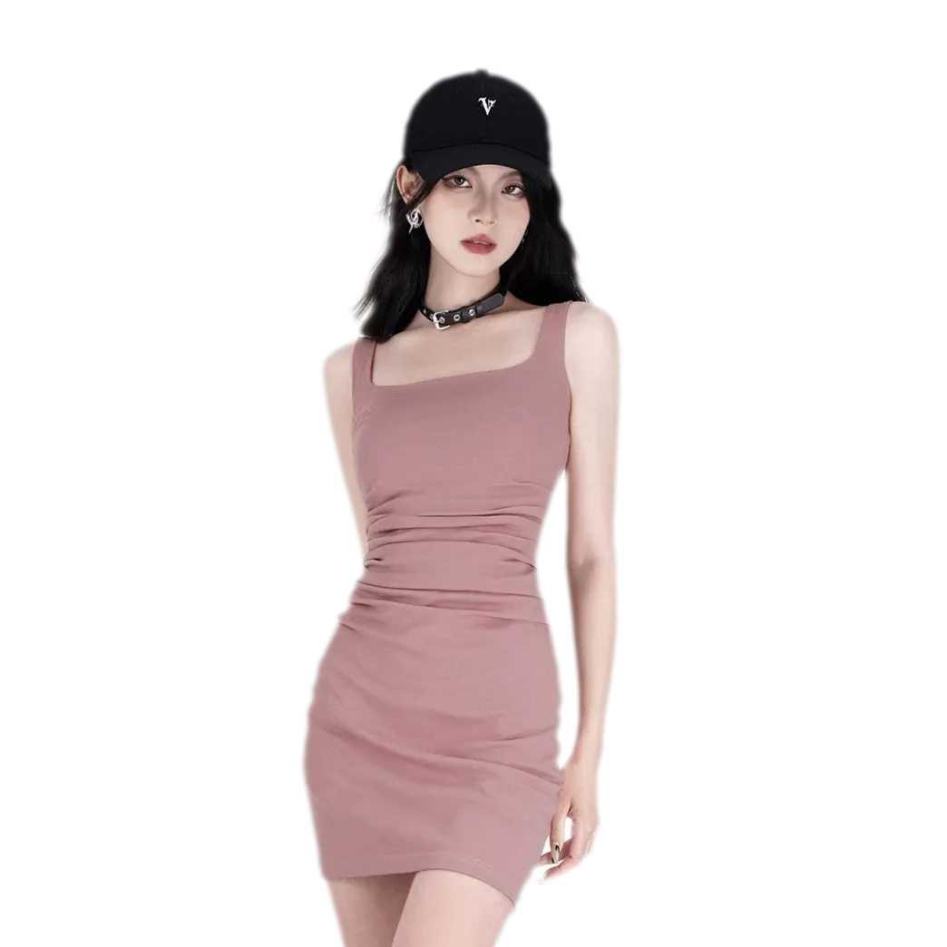 Stretch Ruched Square-Neck Mini Dress