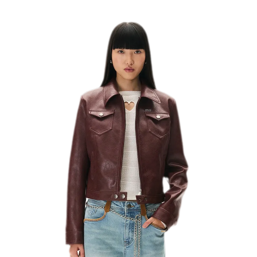 Meteorite Texture Fitted Leather Jacket