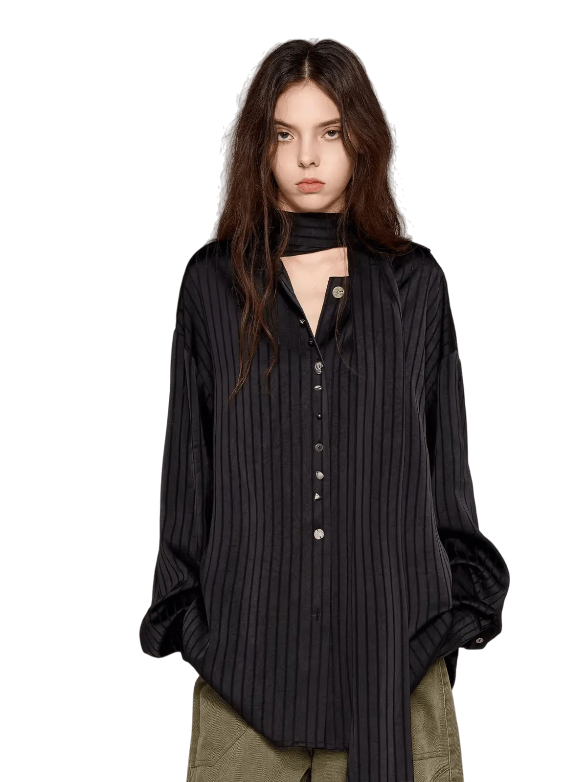 Silk-Feel Deconstructed Collar Shirt
