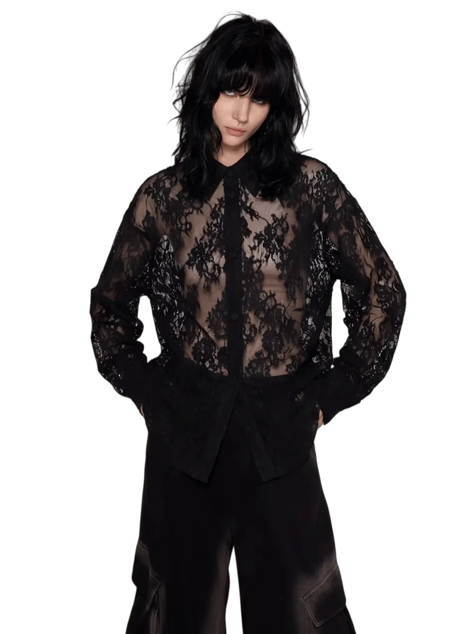 Lace-Detail Oversized Silhouette Shirt