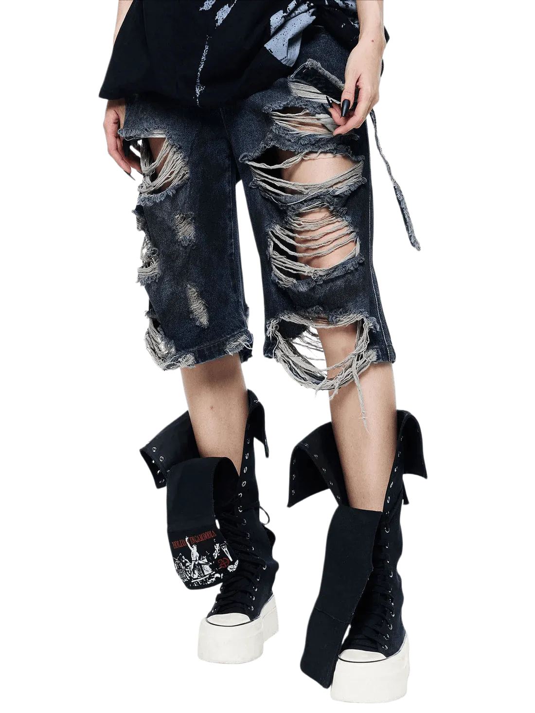 Mud-Dyed Punk Grunge Mid-Length Shorts
