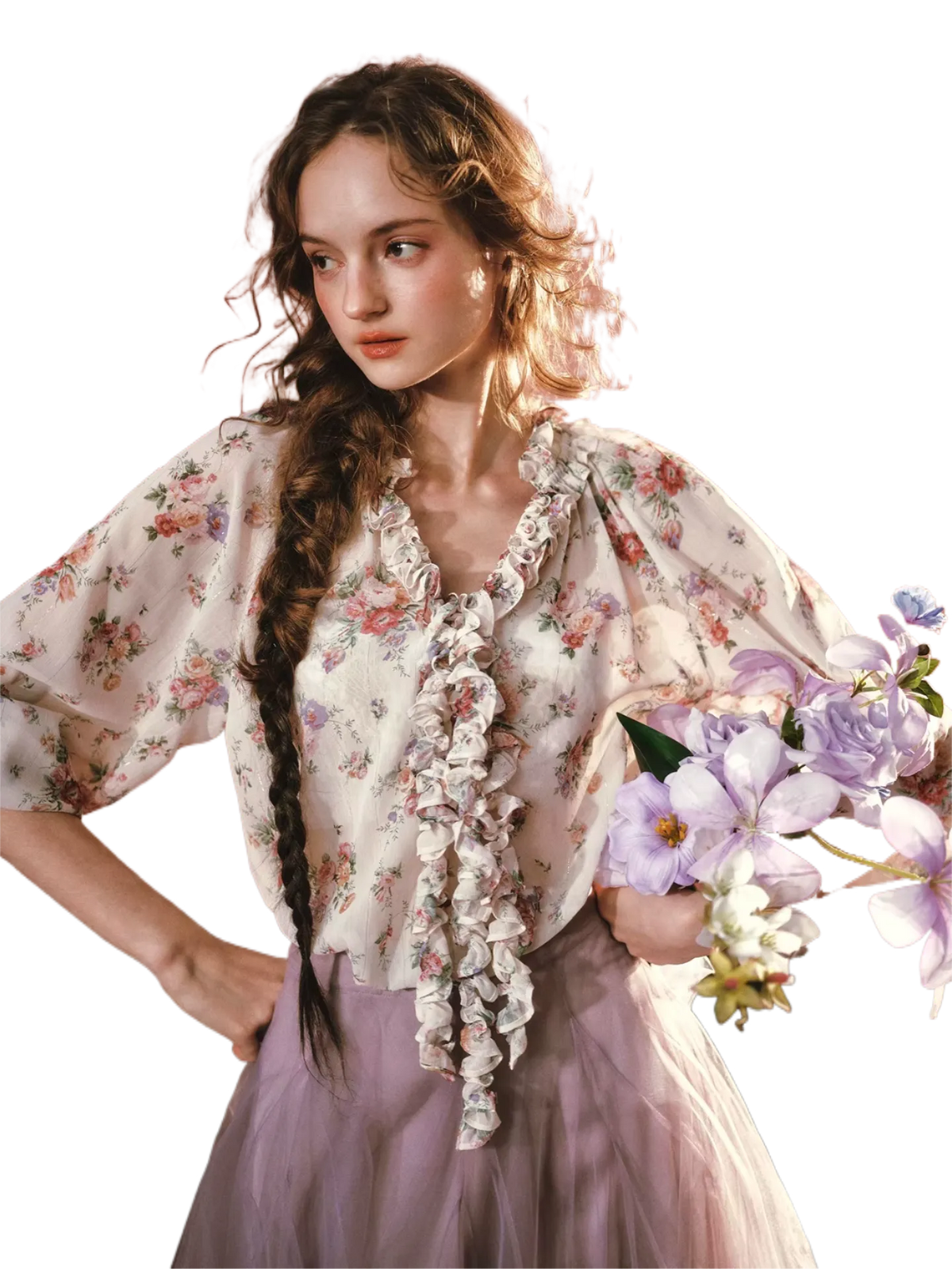 Wisteria Whisper French Romantic Floral Chiffon Shirt