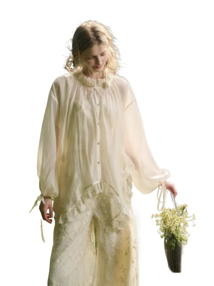 Lace Round Neck Trimmed Shirt