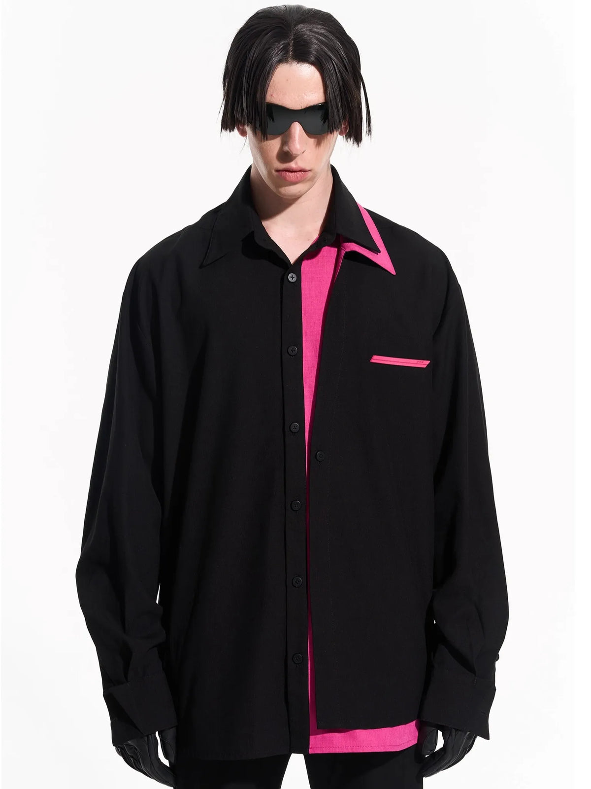 Layered Contrast Multi-Collar Asymmetric Shirt