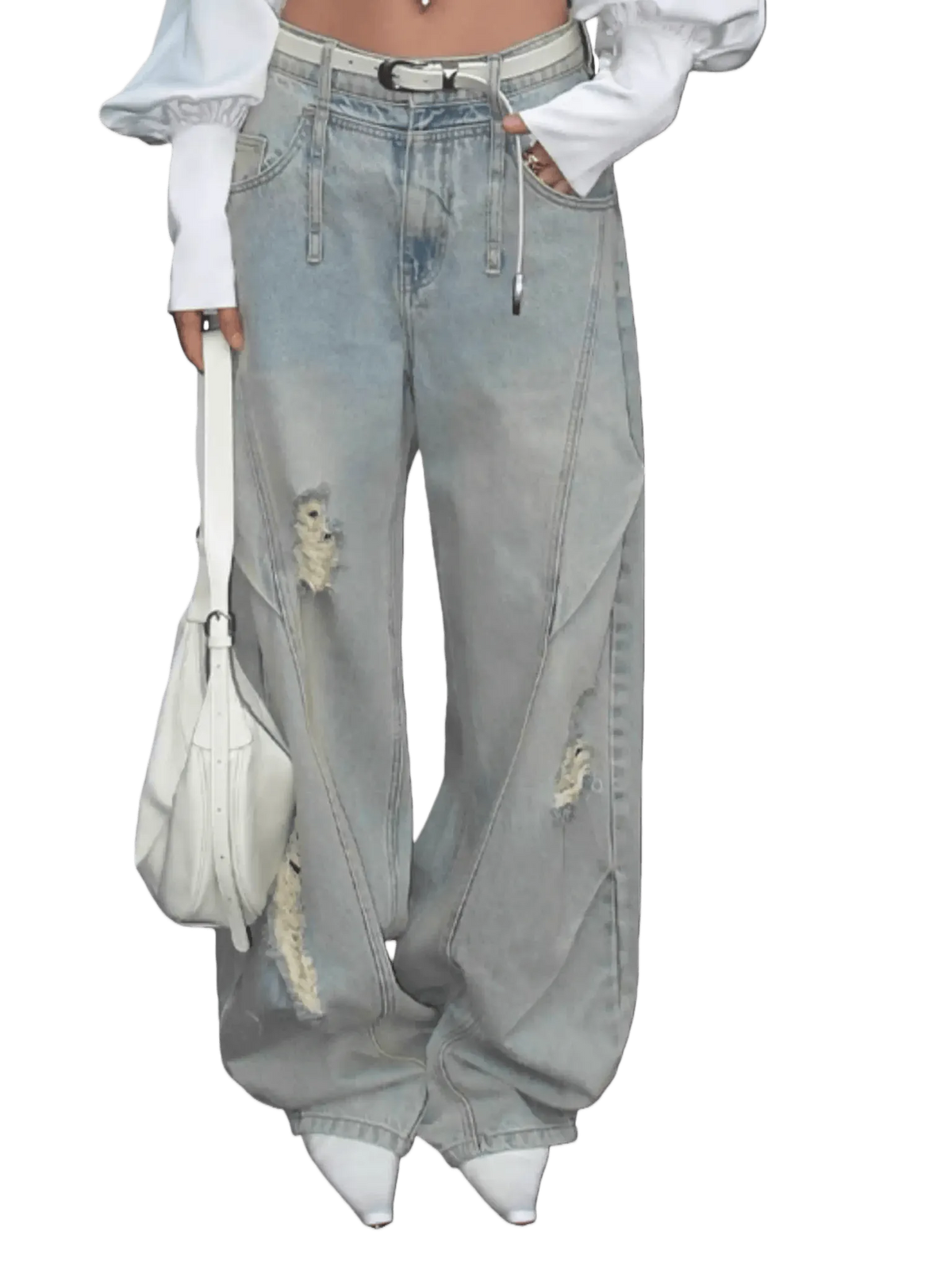 Washed Distressed Balloon-Fit Denim Jeans