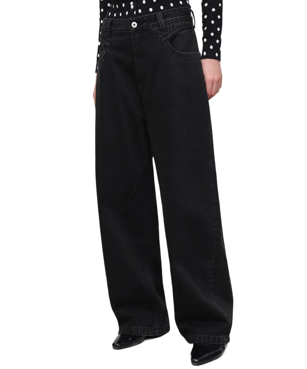 Washed Vintage Tapered Wide-Leg Denim Jeans