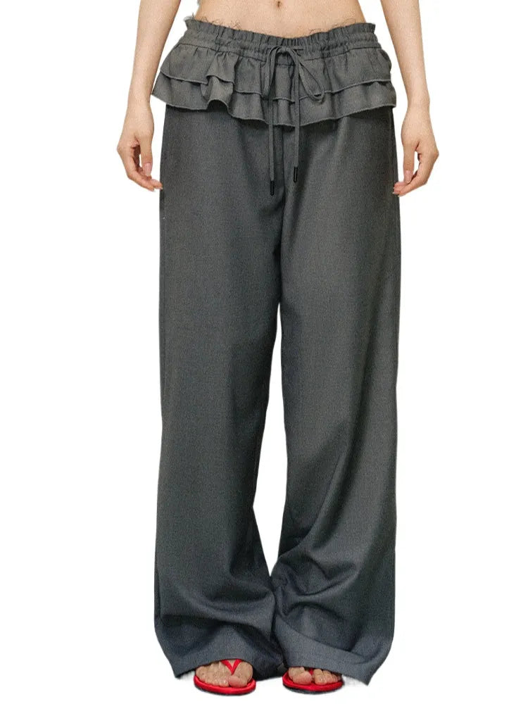 Lace Spliced Fake Two-Piece Pants