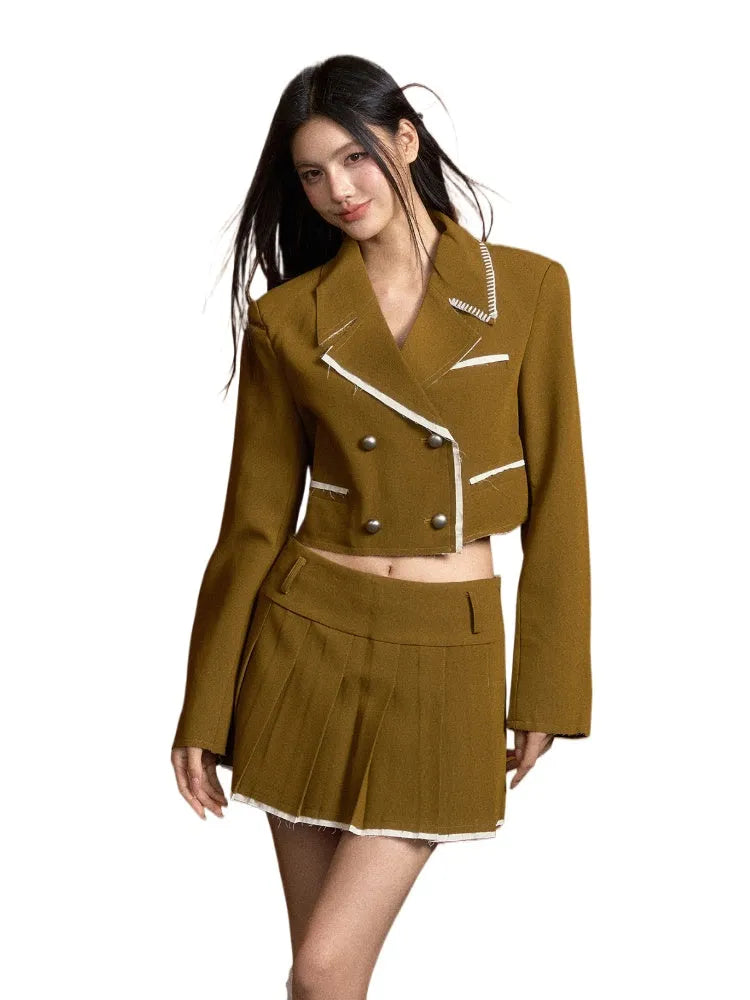 American College Style Crochet Blazer & Skirt Set