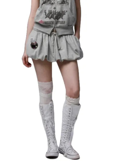 Solid Color Sweatshirt Fabric Drawstring 3D Tulip Skirt