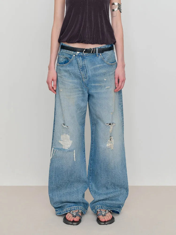 Light Blue Ripped Low-Rise Jeans