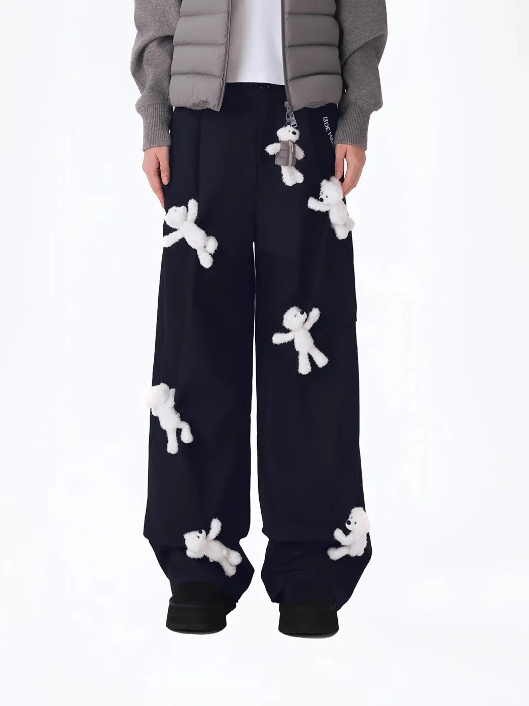 Multi-Bear Ruched Straight Cargo Pants