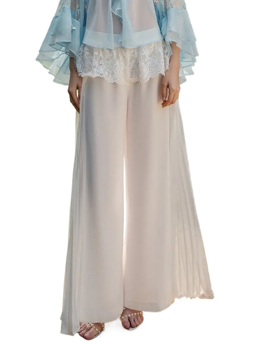Layla Lace Ruffle Chiffon Wide-Leg Pants