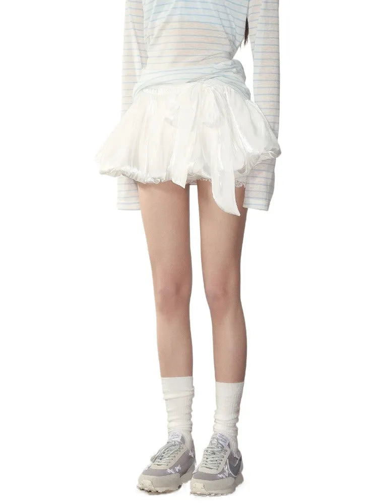 Bow Satin Bubble Mini Skirt