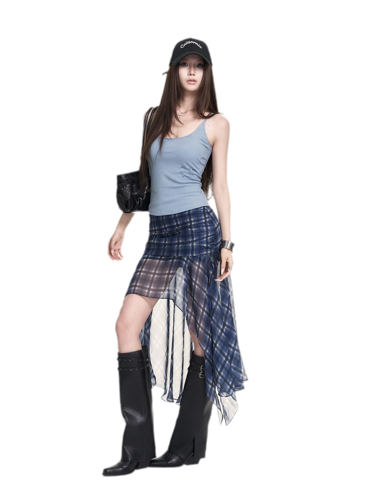 Blue Plaid Chiffon Skirt