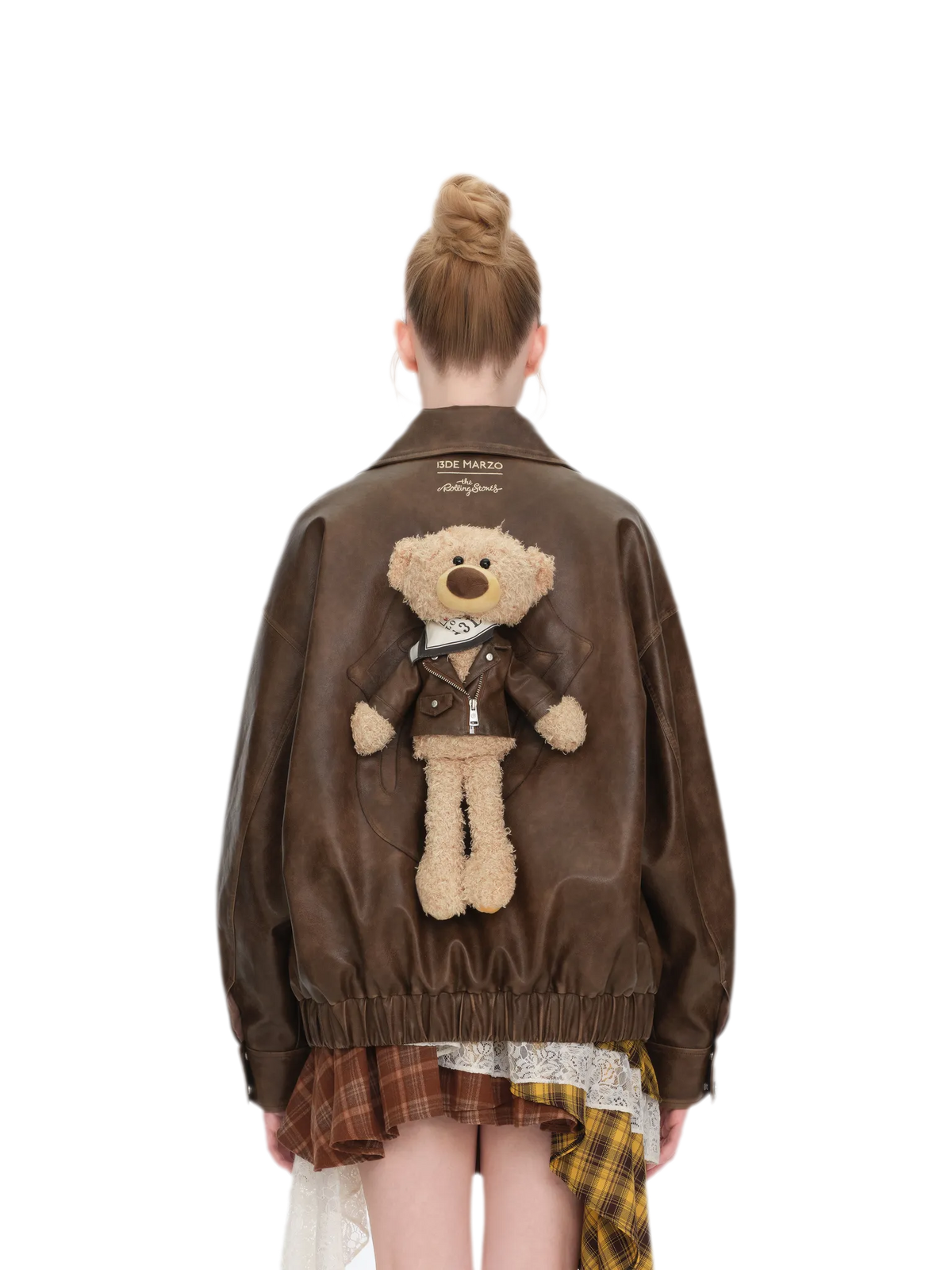 Distressed Bear Faux Leather Jacket