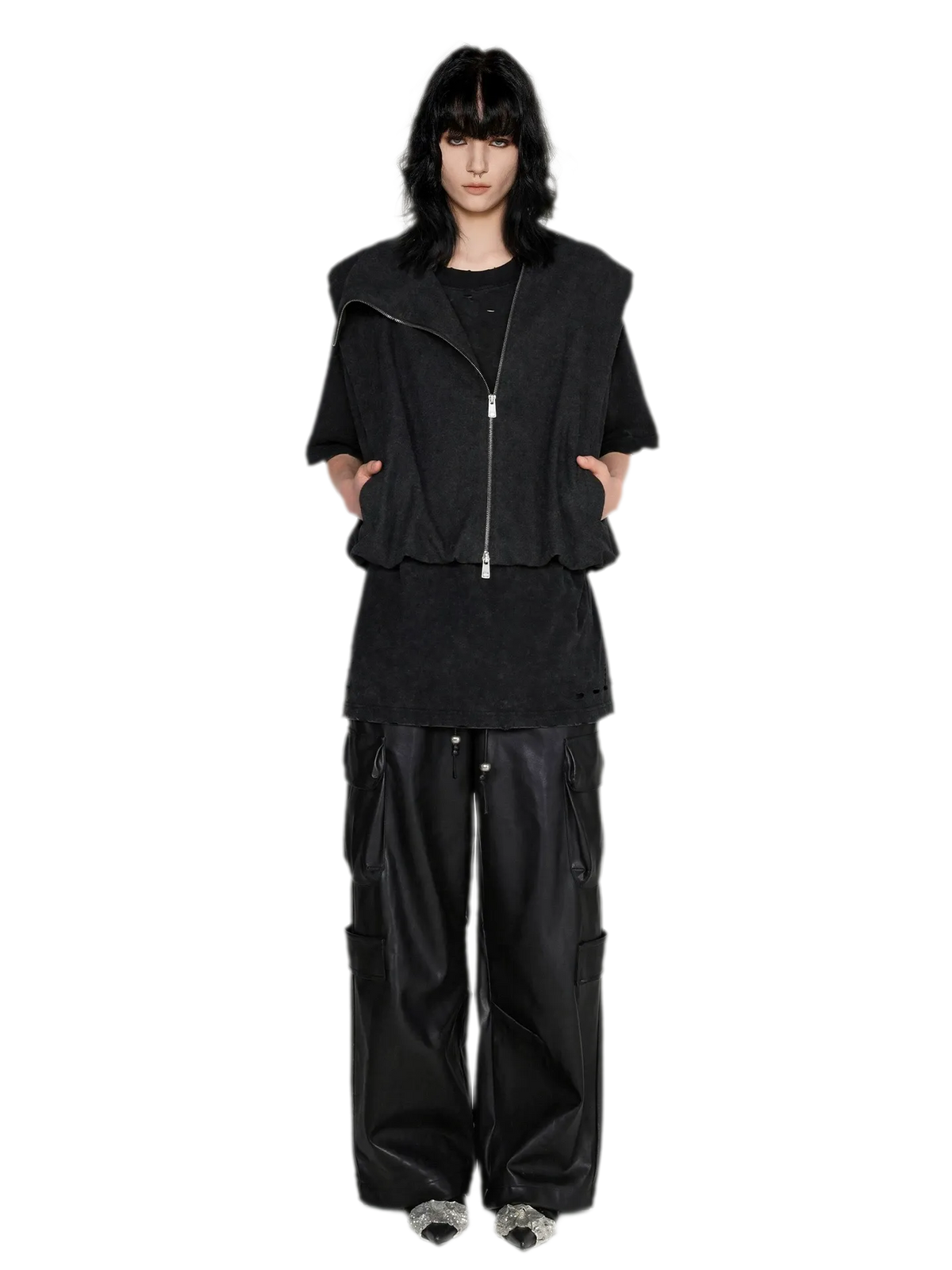 Wool Melton Cropped Vest Set