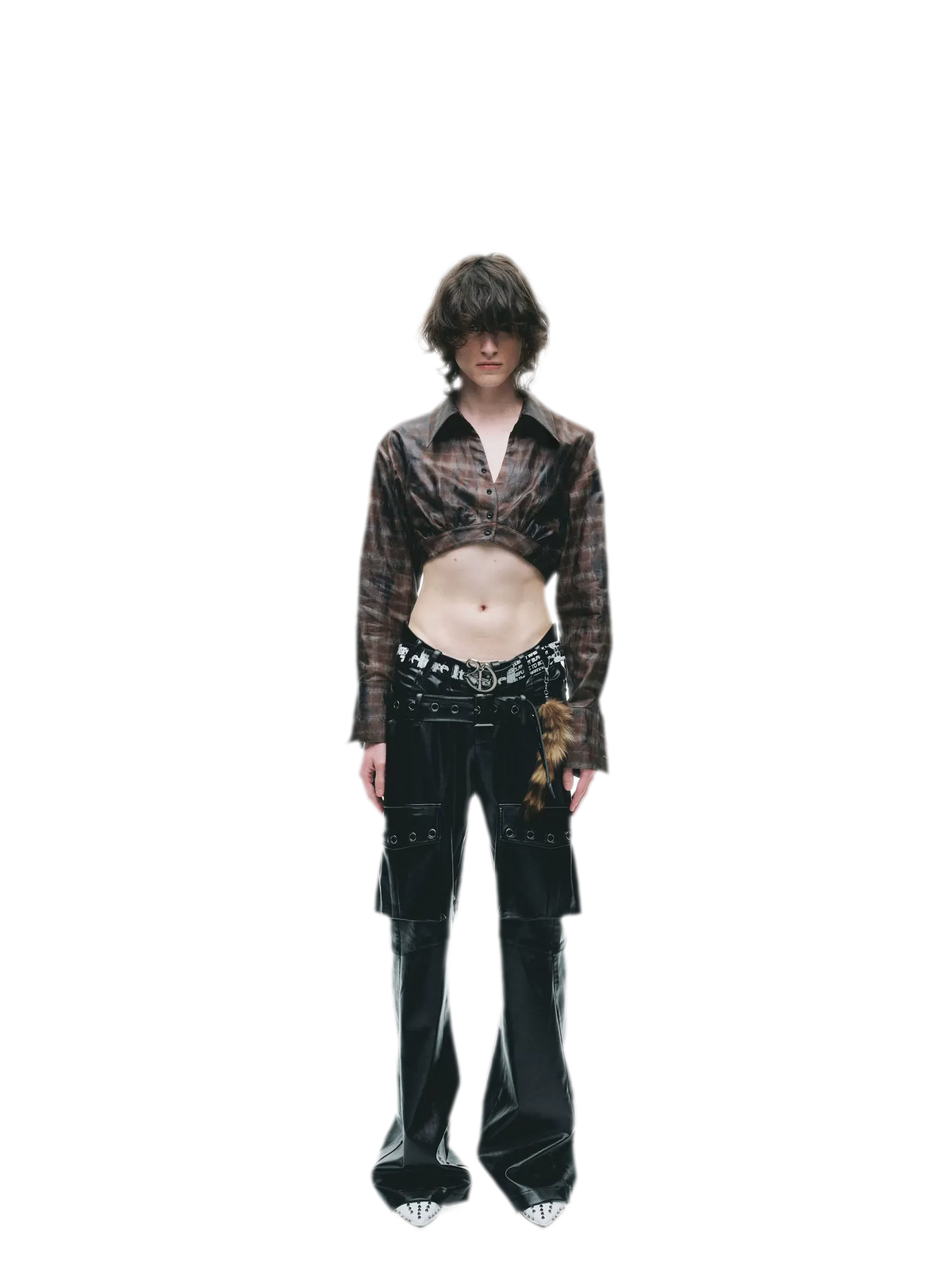 Distressed Plaid Cropped Shirt