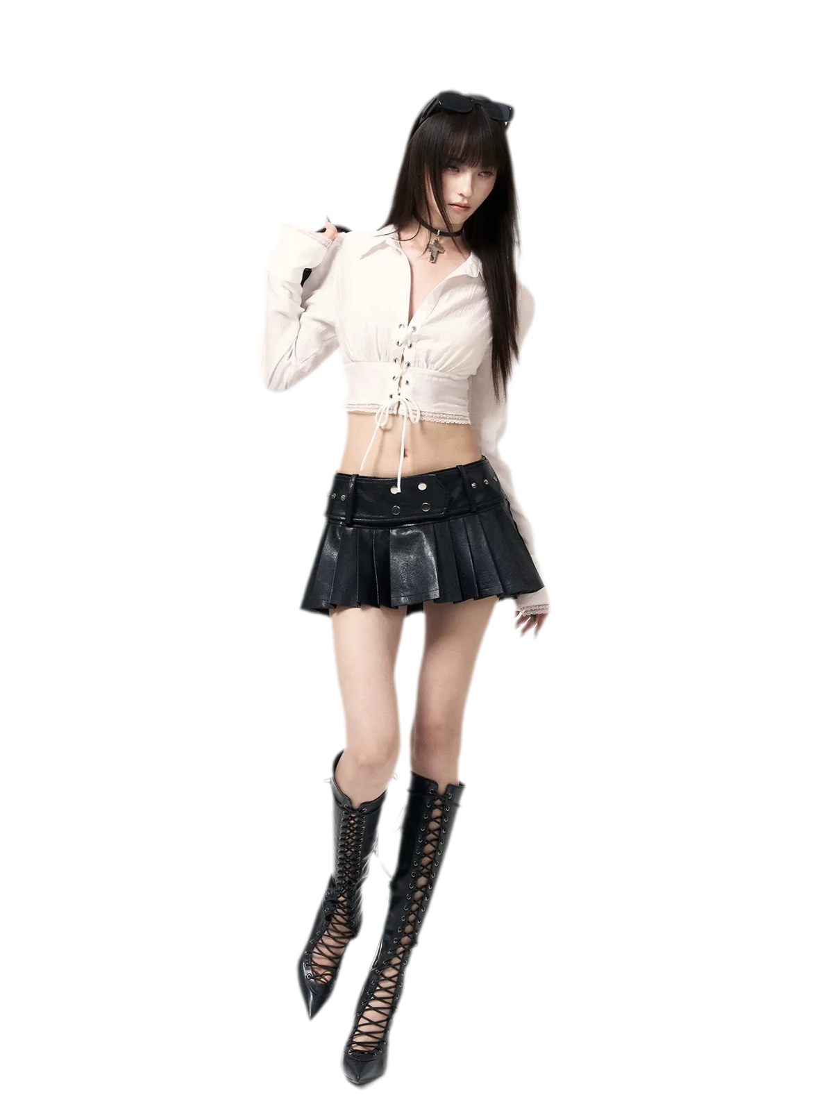 Textured Lace Cropped Shirt