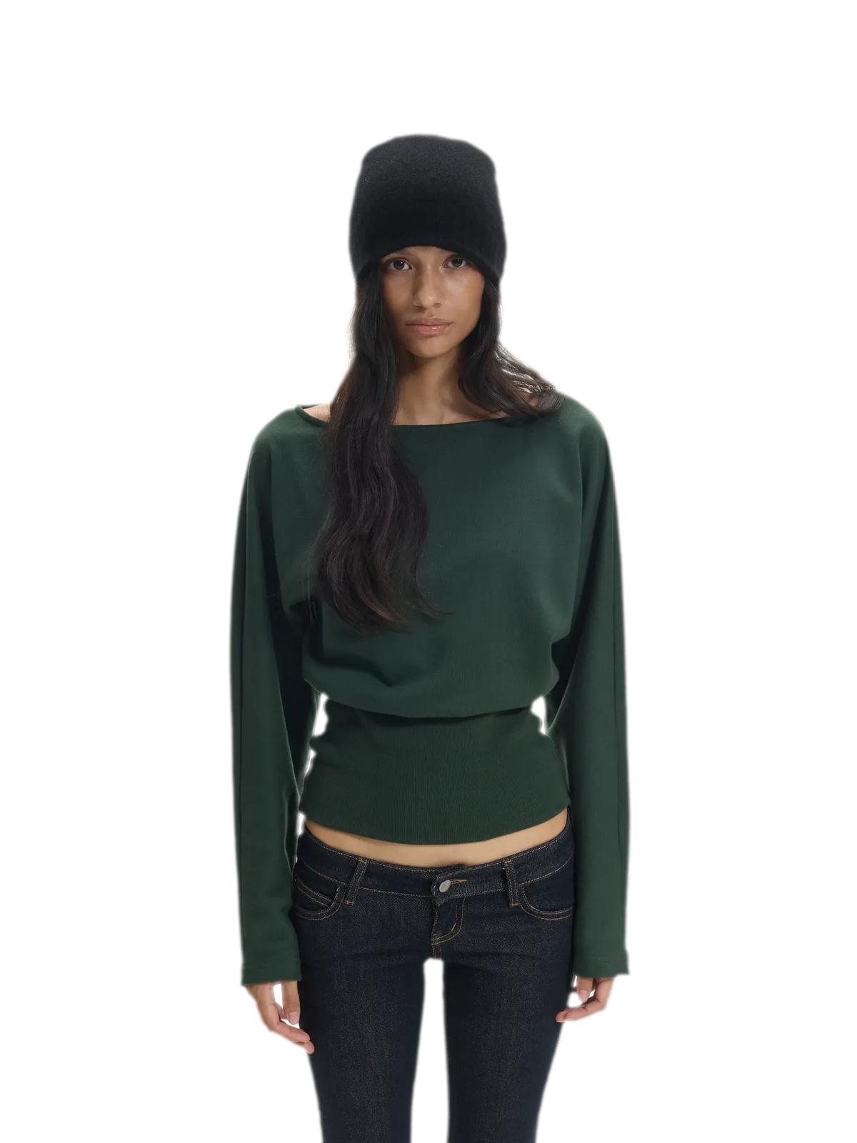 Ribbed Waist Boat-Neck Sweatshirt