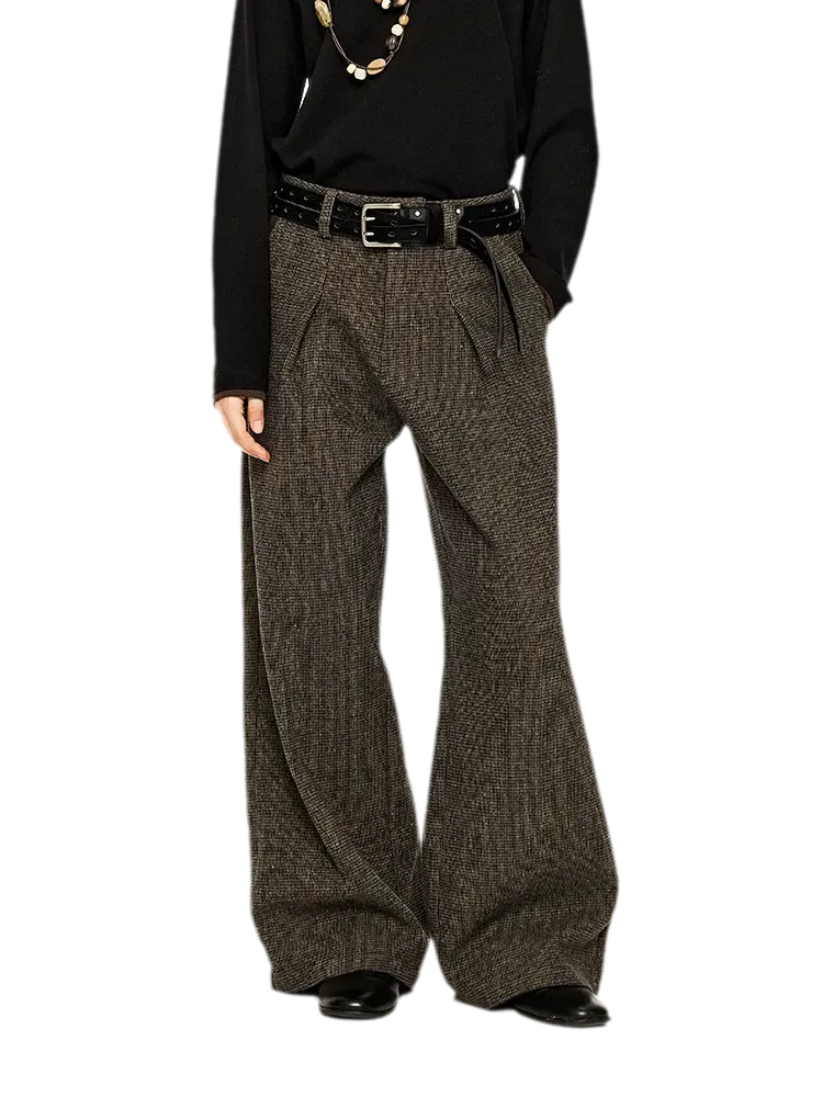500G Houndstooth Pleated Wide-Leg Pants
