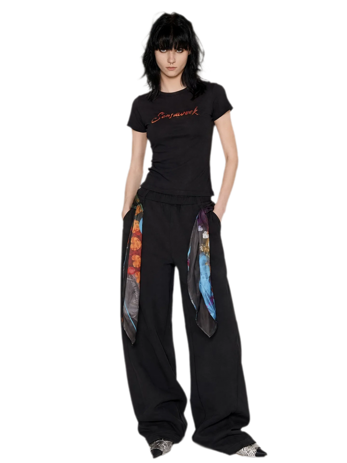 Draped Elastic-Waist Wide-Leg Sweatpants