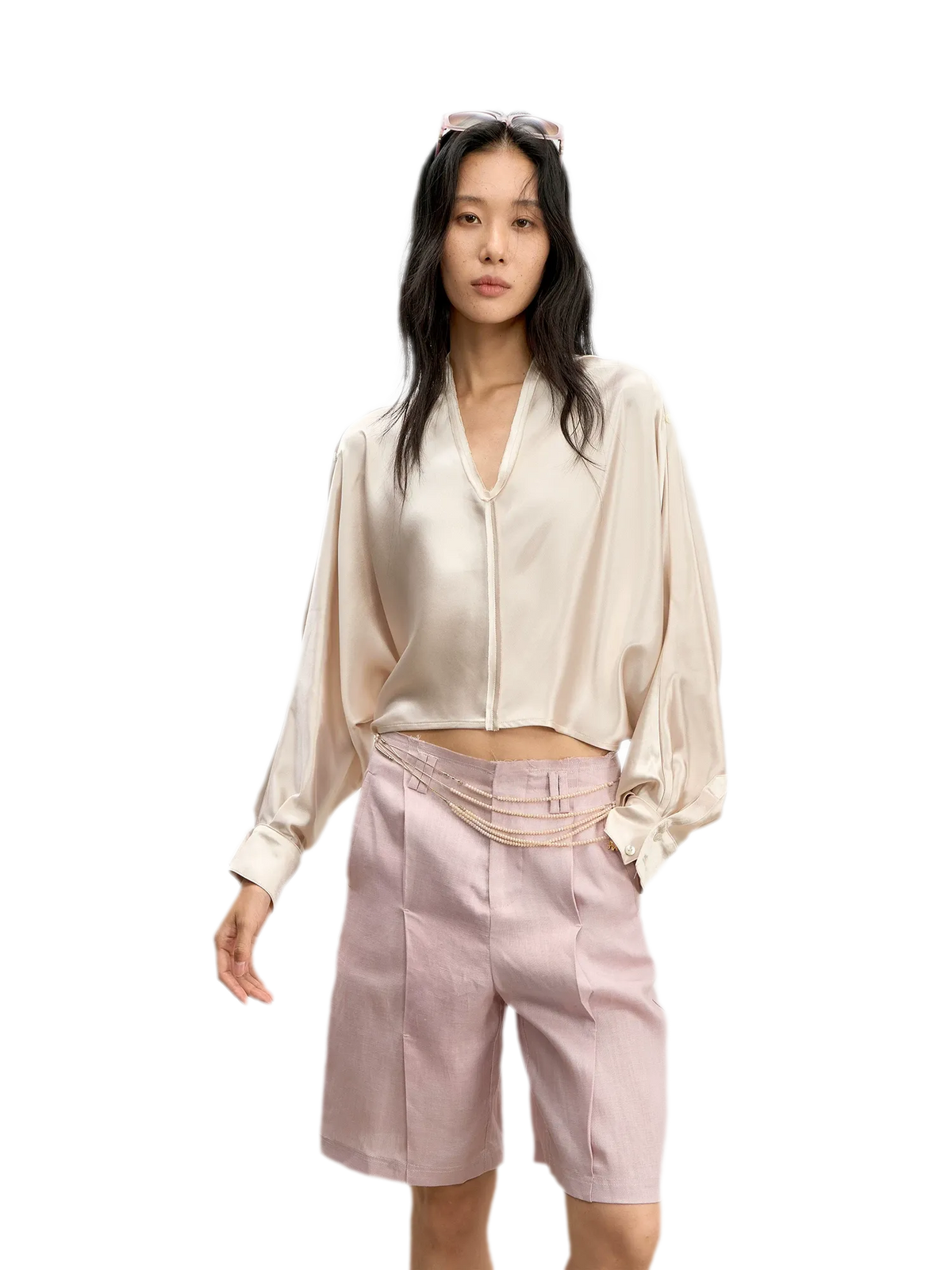 Acetate Satin Cropped Pullover Shirt
