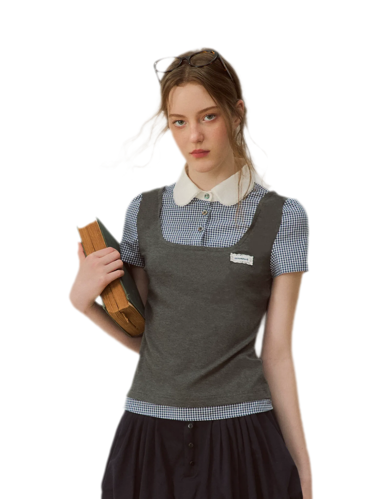 Patchwork Doll Collar Shirt