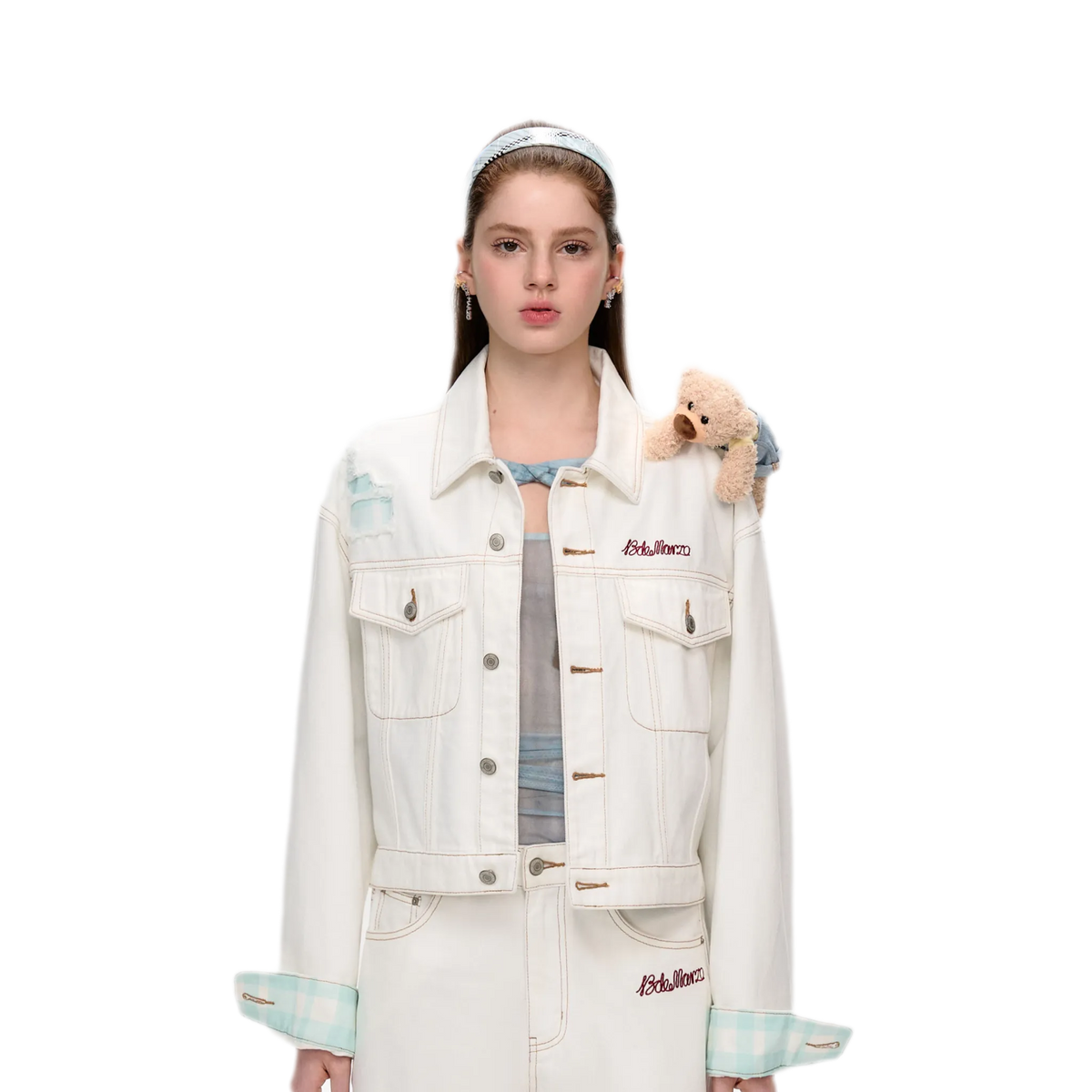 Plaid Cuffed Denim Jacket