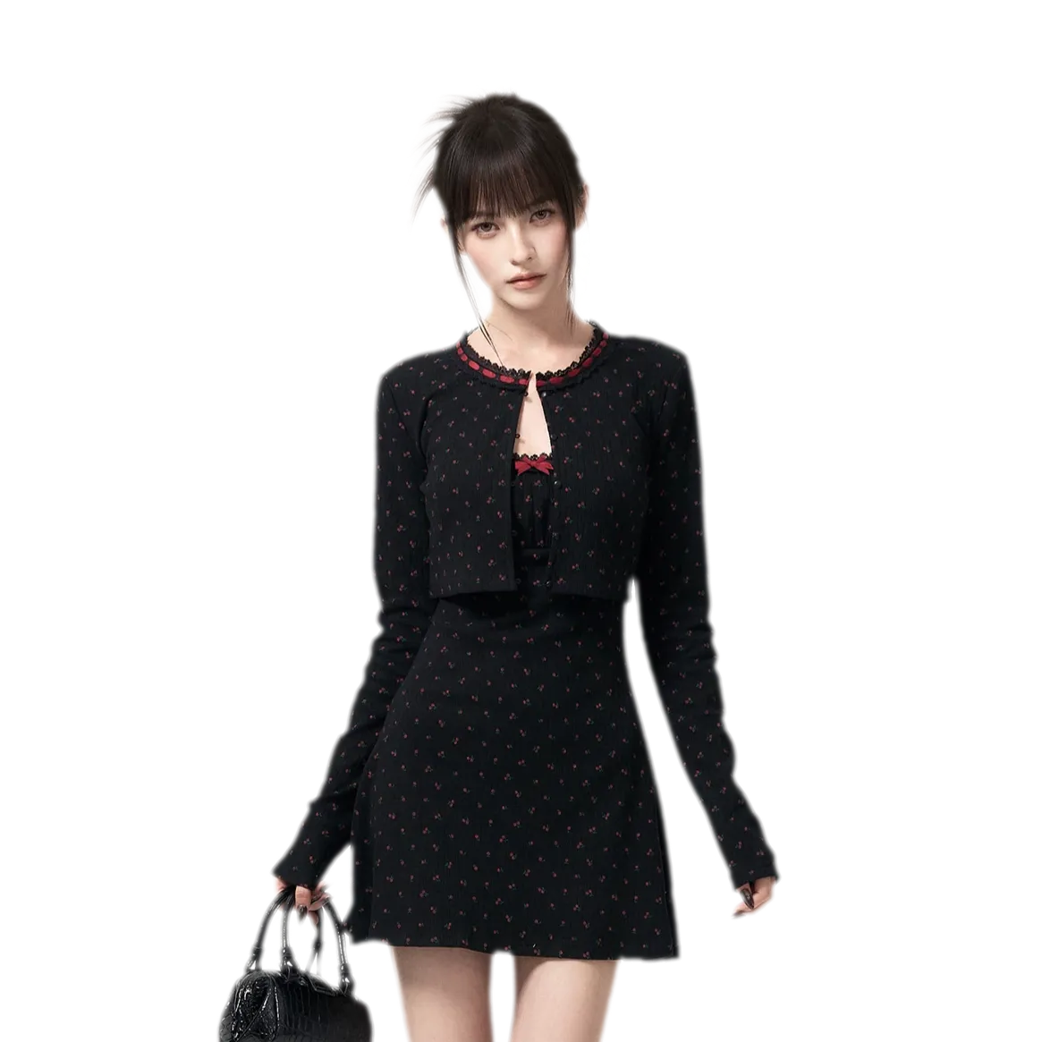 Cherry Print Knit Dress Set