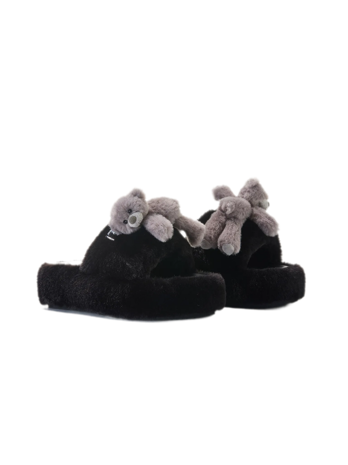 Faux-Fur Platform Strap Slippers