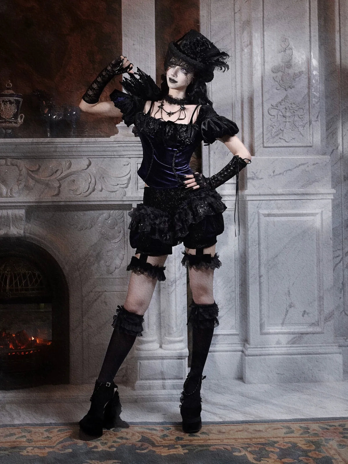 Velvet Lace Gothic Pumpkin Pants