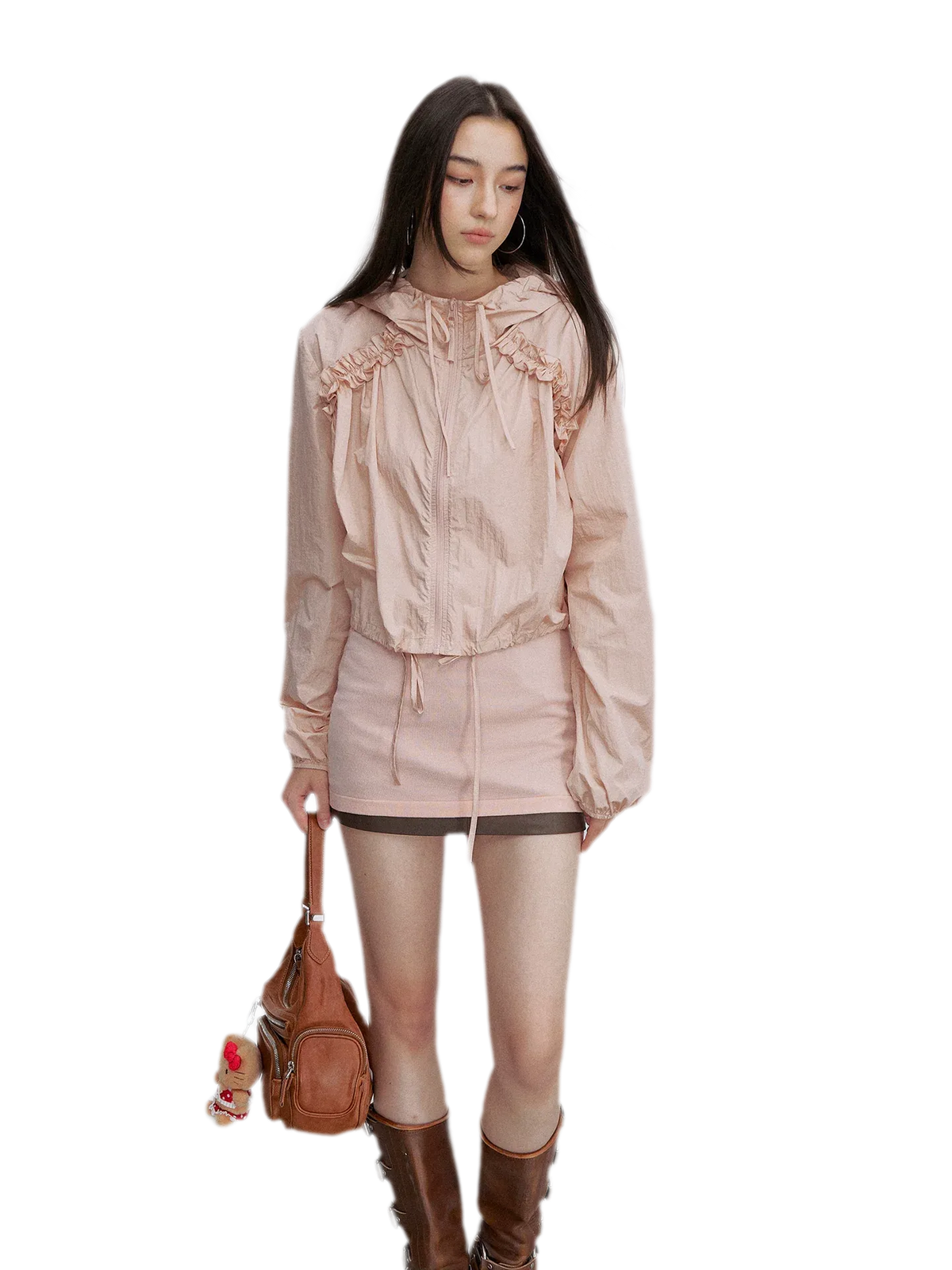 Nylon Ruffle Hooded Jacket