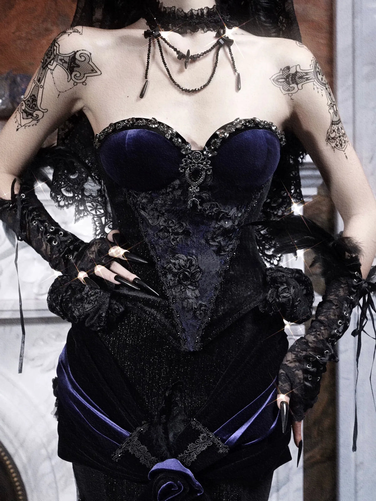 Rhinestone Velvet Gothic Corset