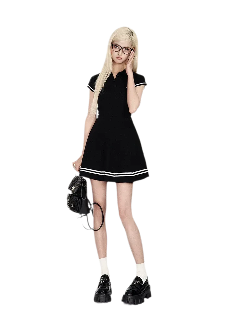 Contrast Knit Flared Dress