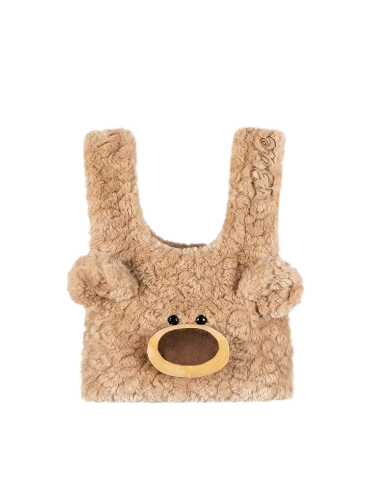 Textured Bear Plush Handbag
