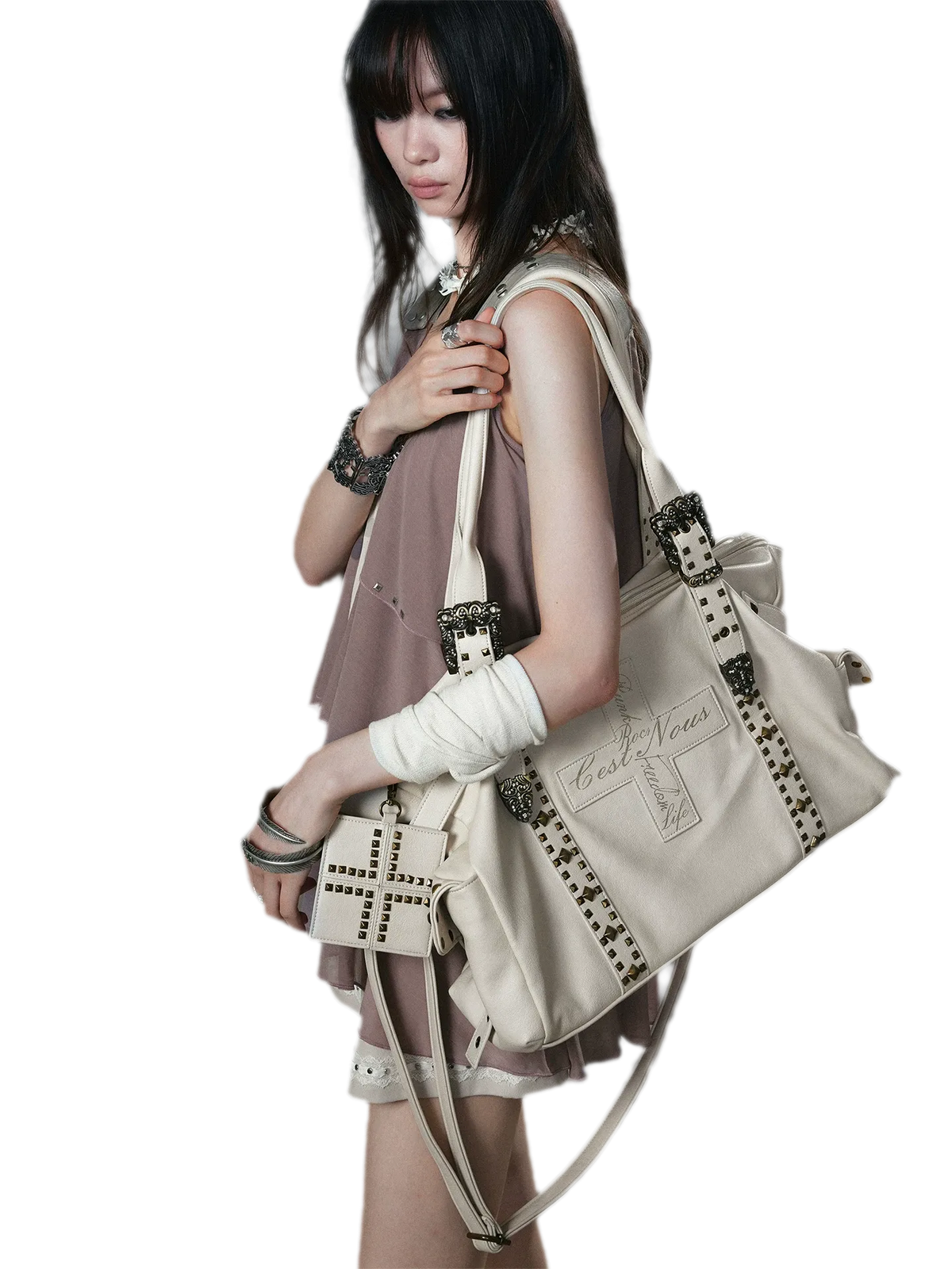 Studded Embossed Oversized Crossbody Bag