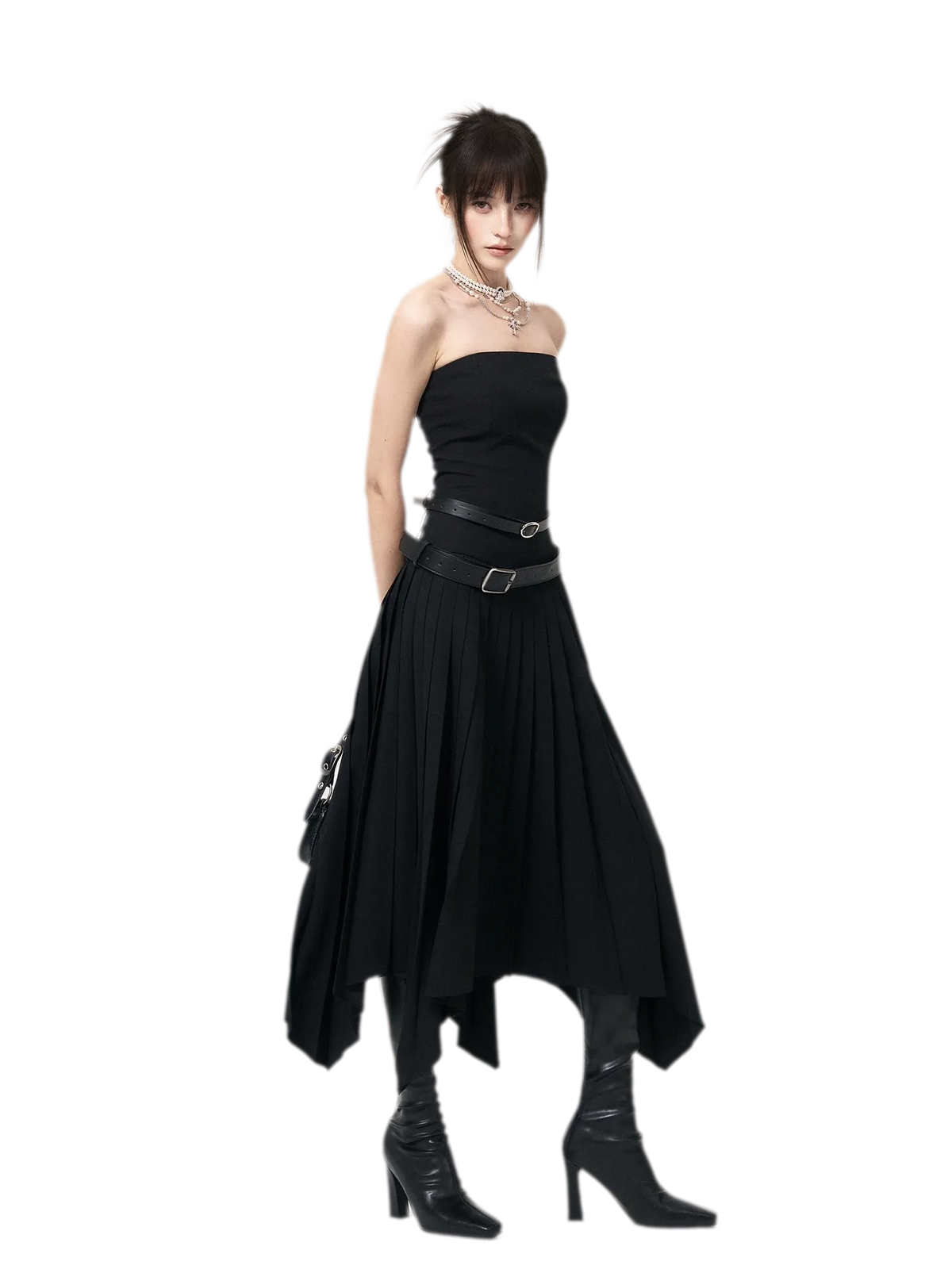 Pleated Asymmetric A-Line Dress
