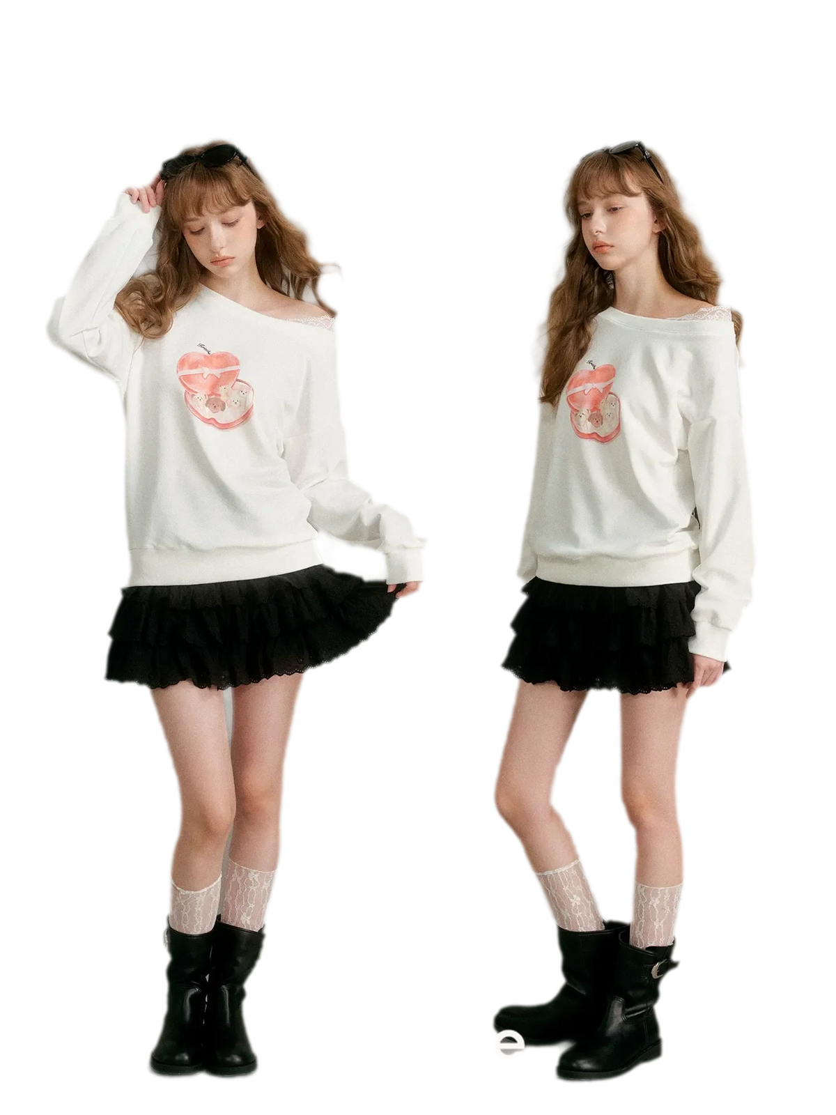 Watercolor Puppy Off-Shoulder Sweatshirt