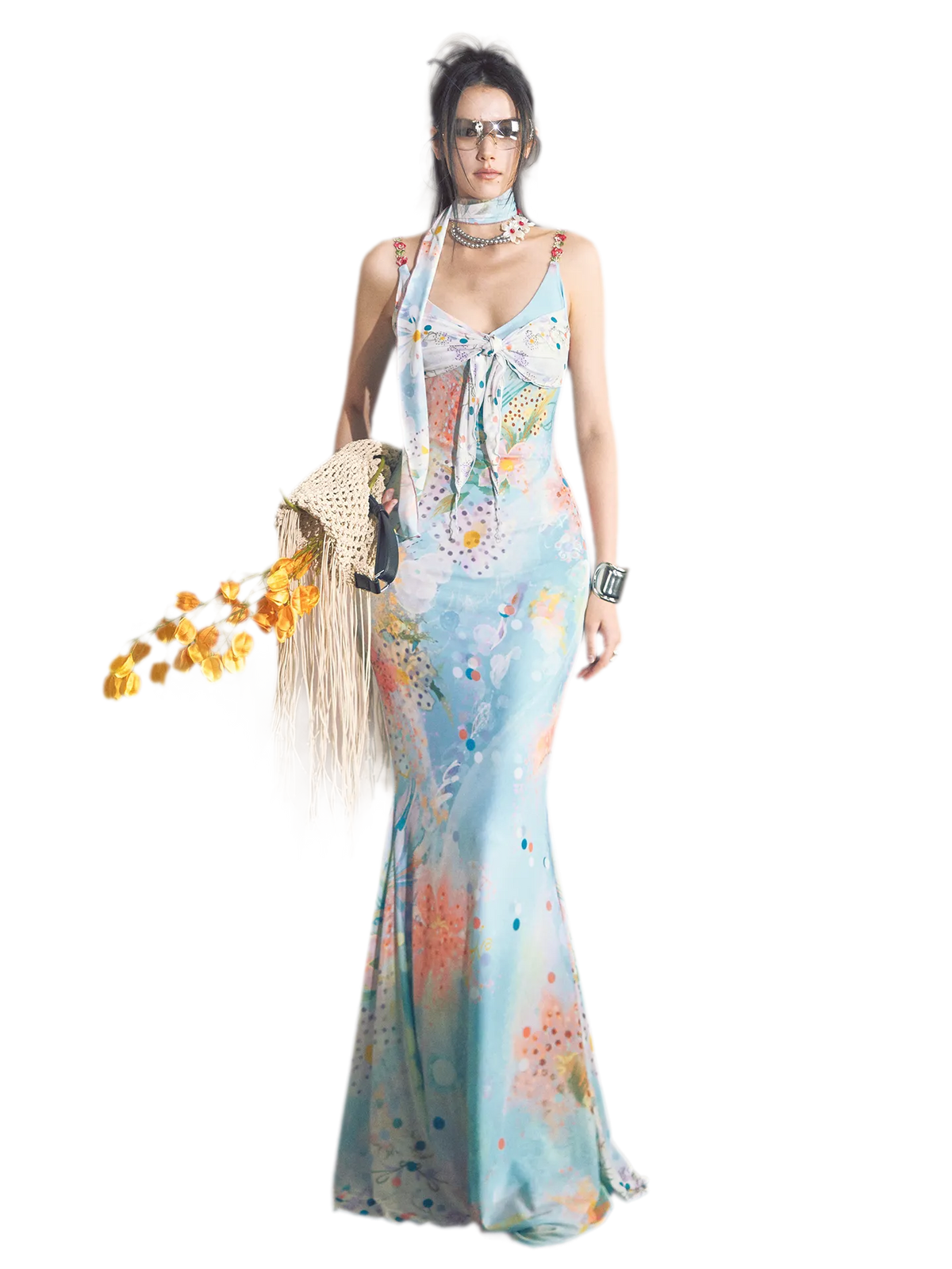 'Rimba' Vacation Floral Print Tie-Front Slip Dress