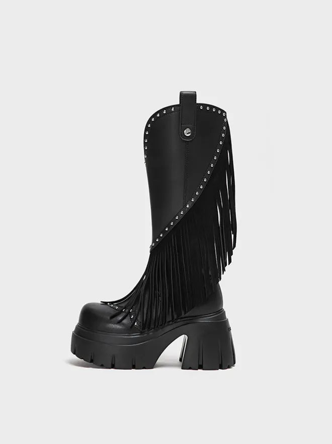 Studded Fringe Western Boots