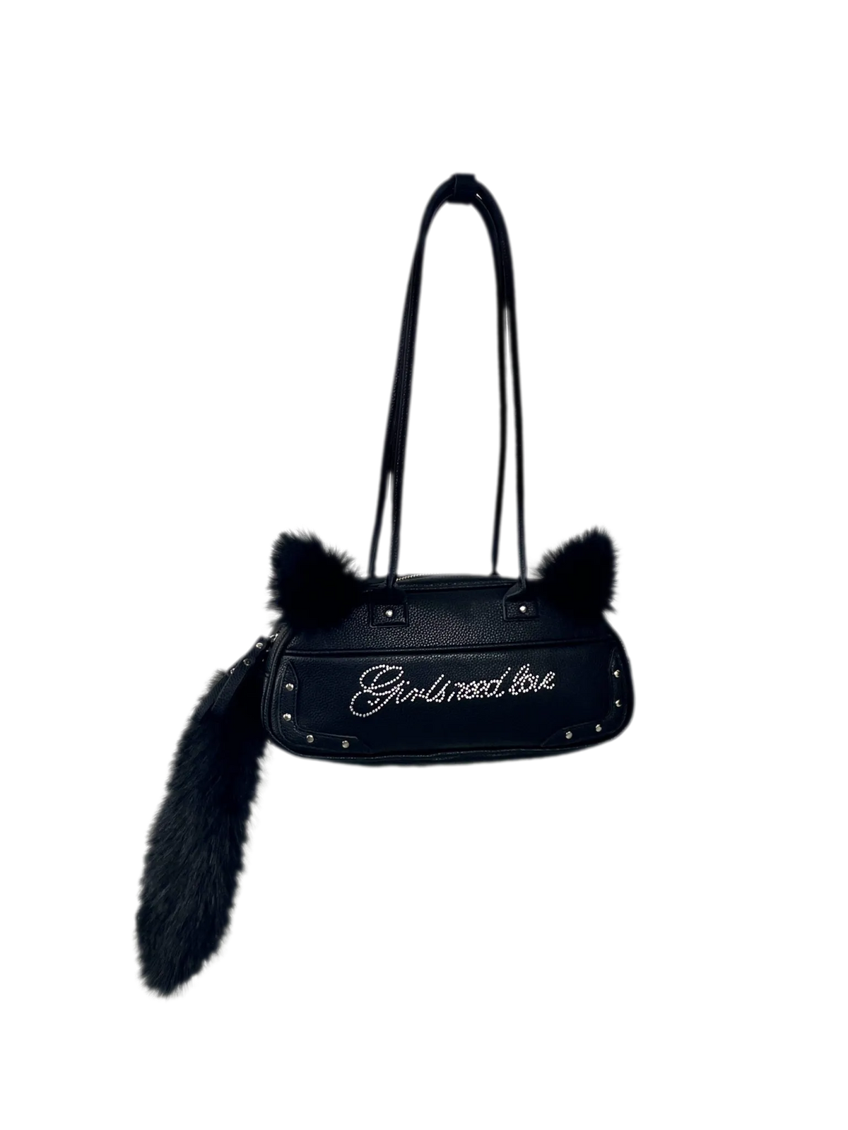 Rhinestone Faux-Fur Pom-Pom Handbag