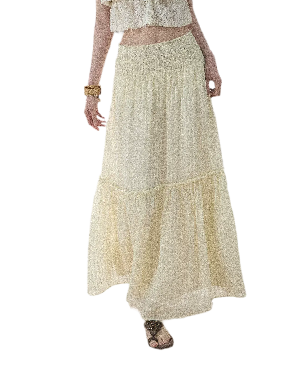 "Waves of Wheat" French Lace Midi Skirt
