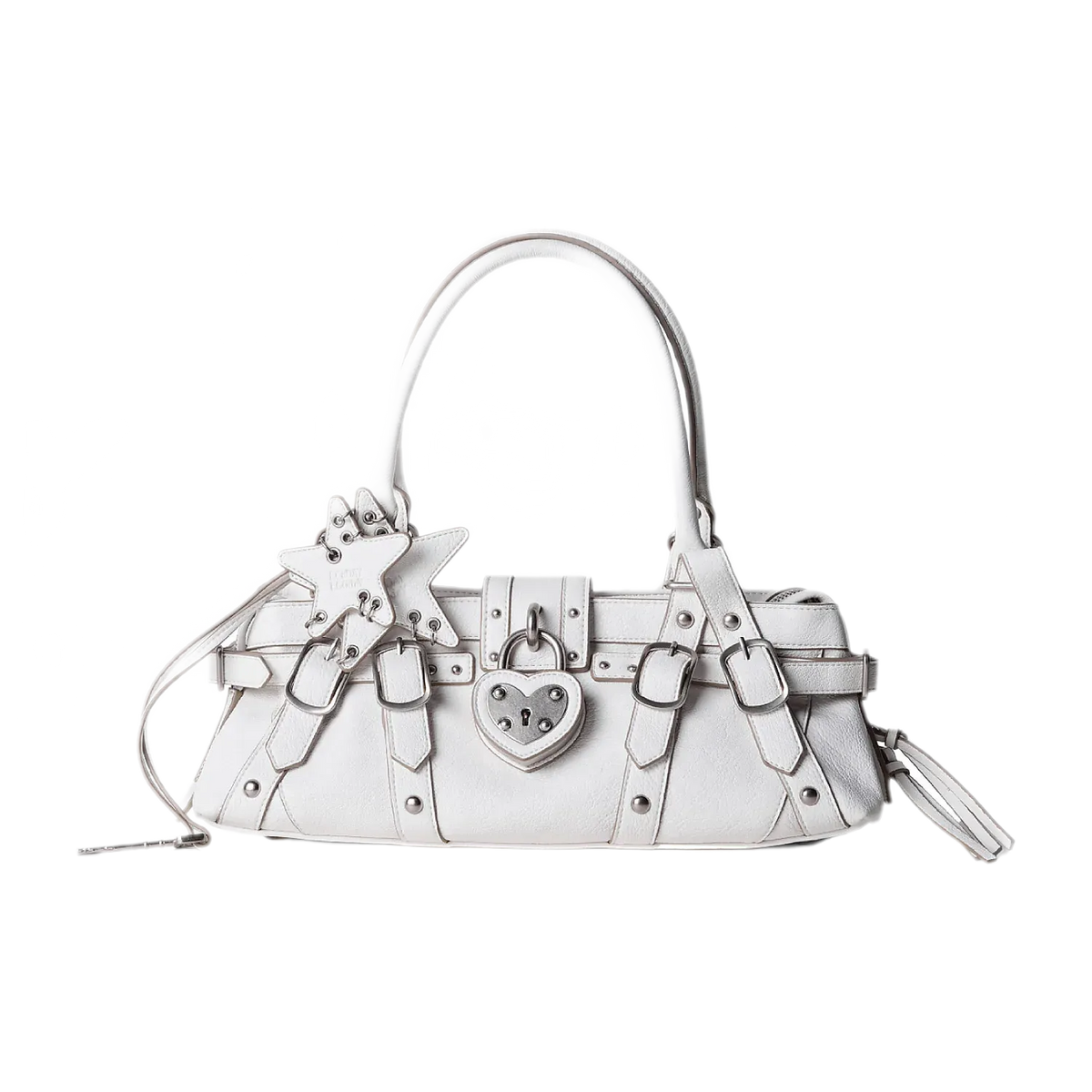 Textured Heart-Lock Top-Handle Bag