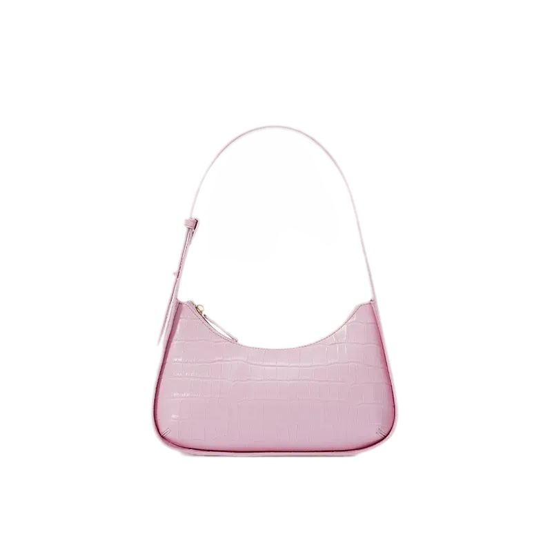 Crocodile Textured Curved Shoulder Bag