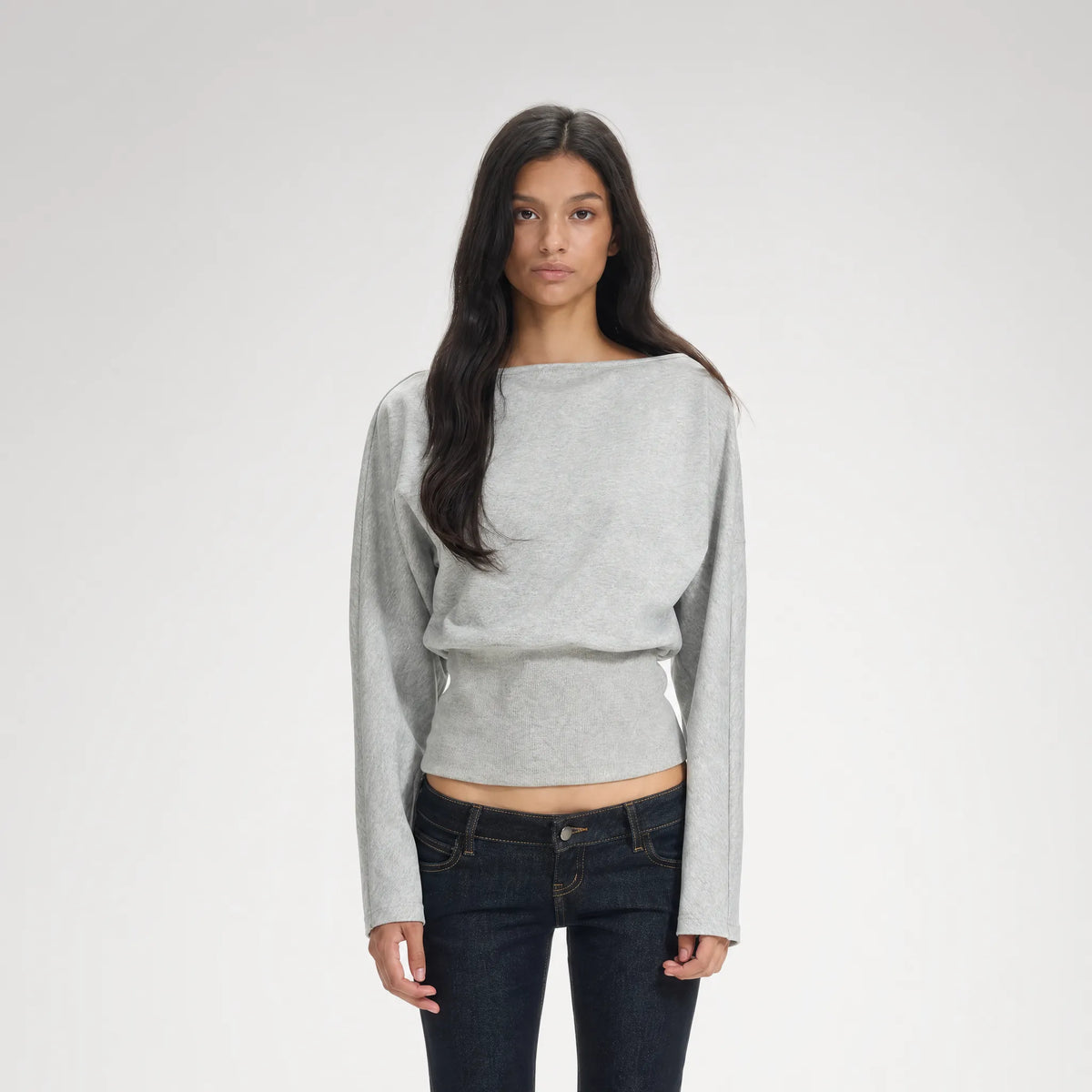 Ribbed Waist Boat-Neck Sweatshirt