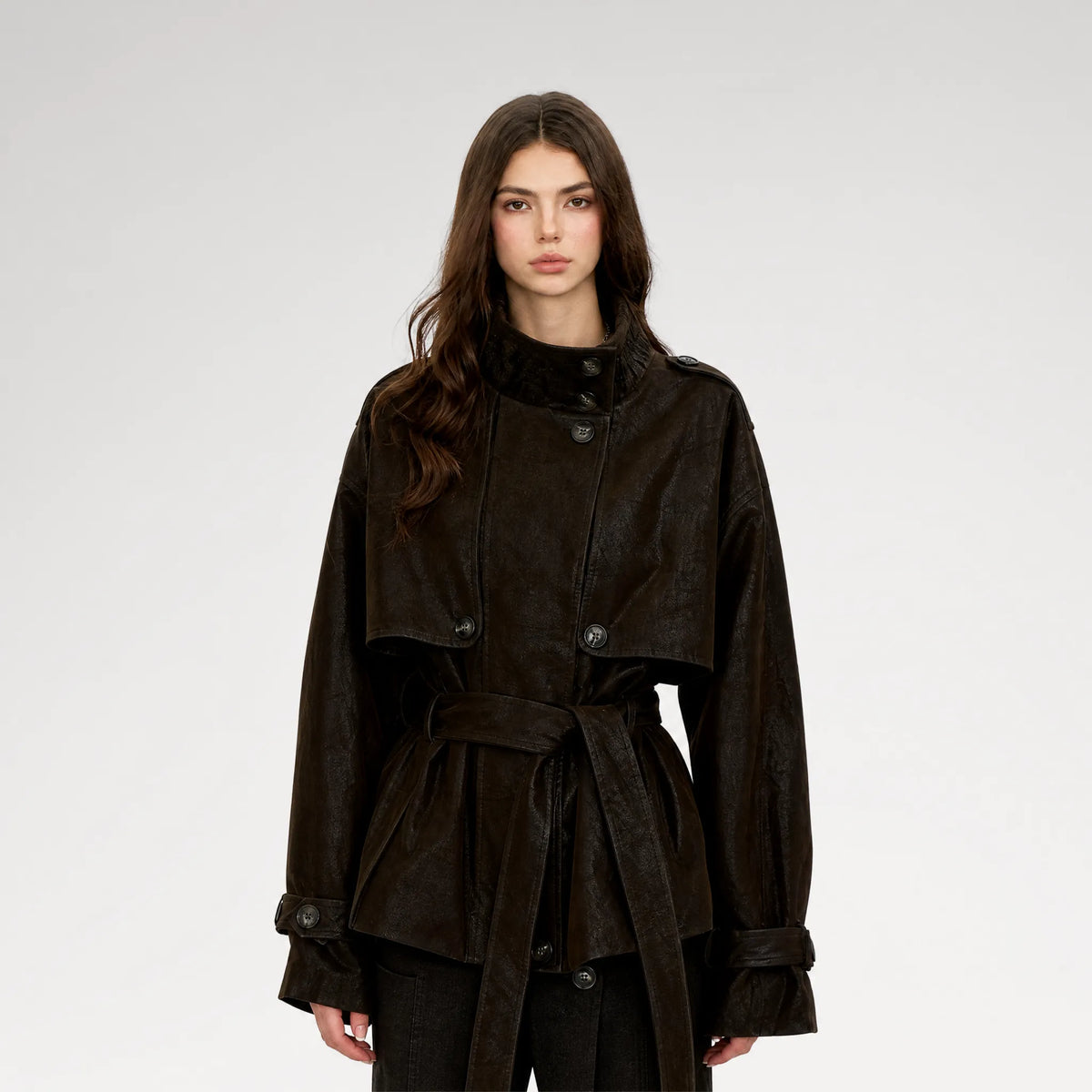 Distressed Utility PU Leather Jacket